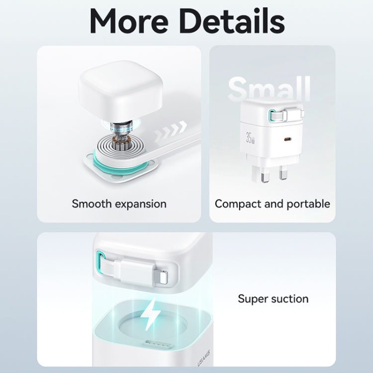 USAMS US-CC211 SMF Series PD35W 8 Pin + Type-C Dual Port GaN Fast Charger, UK Plug(White) - USB Charger by USAMS | Online Shopping South Africa | PMC Jewellery | Buy Now Pay Later Mobicred