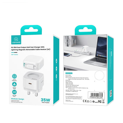 USAMS US-CC211 SMF Series PD35W 8 Pin + Type-C Dual Port GaN Fast Charger, UK Plug(White) - USB Charger by USAMS | Online Shopping South Africa | PMC Jewellery | Buy Now Pay Later Mobicred