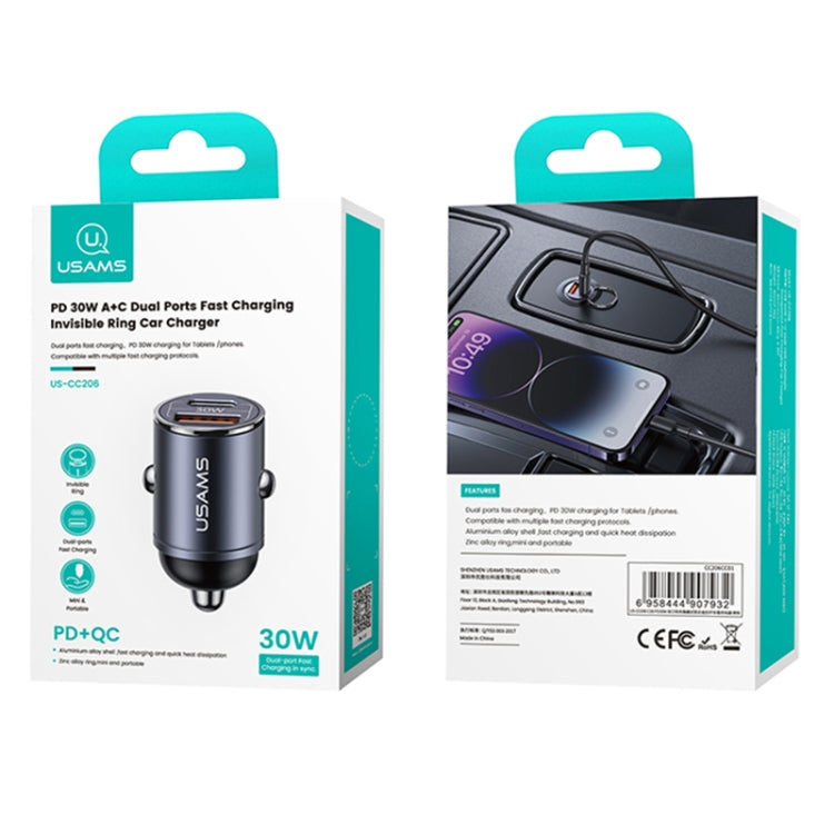 USAMS US-CC206 C38 PD30W USB + Type-C Dual Port Fast Charging Aluminum Alloy Car Charger(Purple) - Car Charger by USAMS | Online Shopping South Africa | PMC Jewellery | Buy Now Pay Later Mobicred