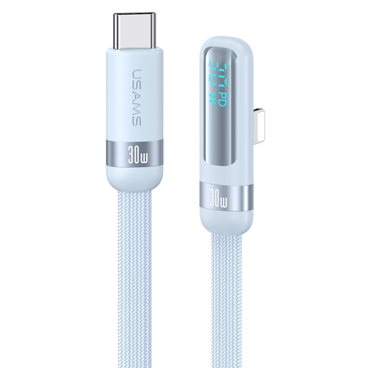 USAMS US-SJ652 PD 30W USB-C/Type-C to 8 Pin Aluminum Alloy Digital Display Fast Charging Elbow Data Cable, Length: 1.2m(Blue) - 2 in 1 Cable by USAMS | Online Shopping South Africa | PMC Jewellery | Buy Now Pay Later Mobicred