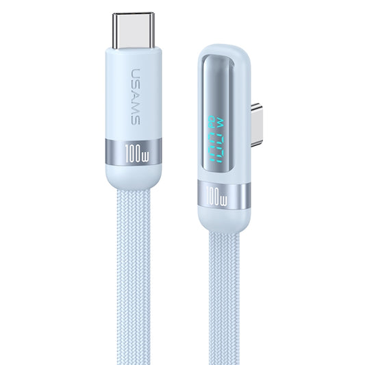 USAMS US-SJ653 PD 100W USB-C/Type-C to USB-C/Type-C Aluminum Alloy Digital Display Fast Charging Elbow Data Cable, Length: 1.2m(Blue) - USB-C & Type-C Cable by USAMS | Online Shopping South Africa | PMC Jewellery | Buy Now Pay Later Mobicred