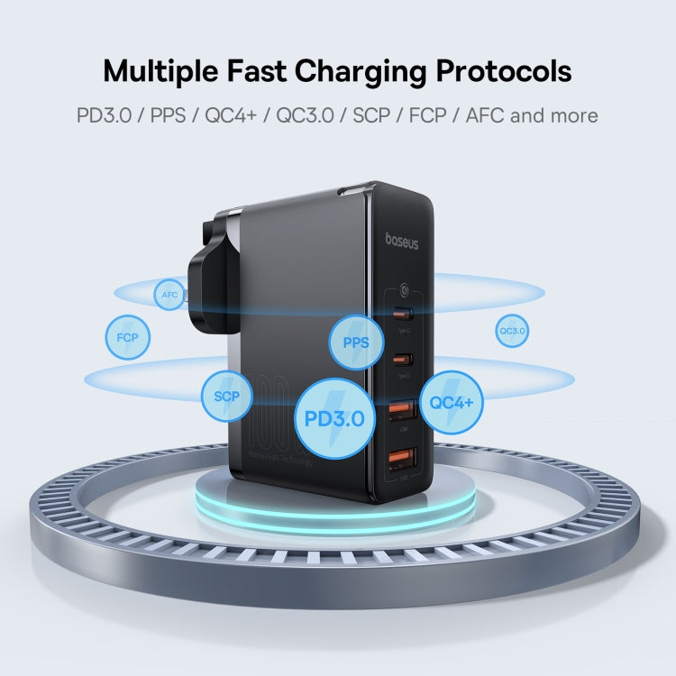 Baseus GaN5 Pro Fast Charger 100W Type-Cx2 + USBx2 with 1m Type-C Cable, UK Plug(Black) - USB Charger by Baseus | Online Shopping South Africa | PMC Jewellery