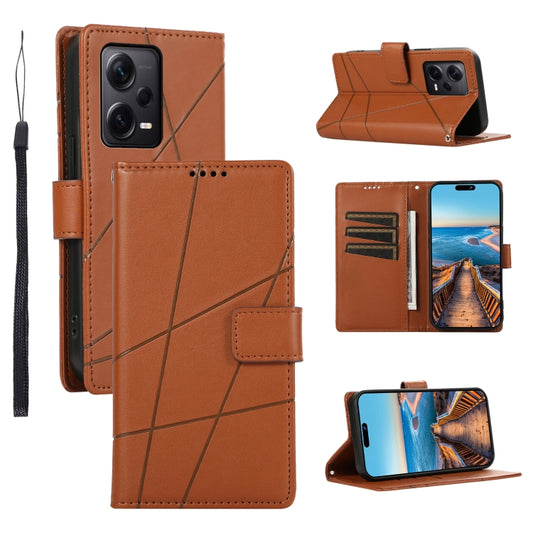 For Xiaomi Redmi Note 12 Pro+ 5G Global PU Genuine Leather Texture Embossed Line Phone Case(Brown) - Xiaomi Cases by PMC Jewellery | Online Shopping South Africa | PMC Jewellery | Buy Now Pay Later Mobicred