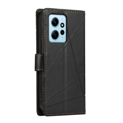 For Xiaomi Redmi Note 12 4G PU Genuine Leather Texture Embossed Line Phone Case(Black) - Xiaomi Cases by PMC Jewellery | Online Shopping South Africa | PMC Jewellery | Buy Now Pay Later Mobicred