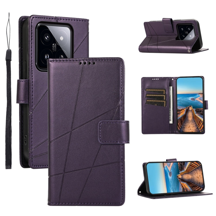 For Xiaomi 14 Pro PU Genuine Leather Texture Embossed Line Phone Case(Purple) - 14 Pro Cases by PMC Jewellery | Online Shopping South Africa | PMC Jewellery | Buy Now Pay Later Mobicred