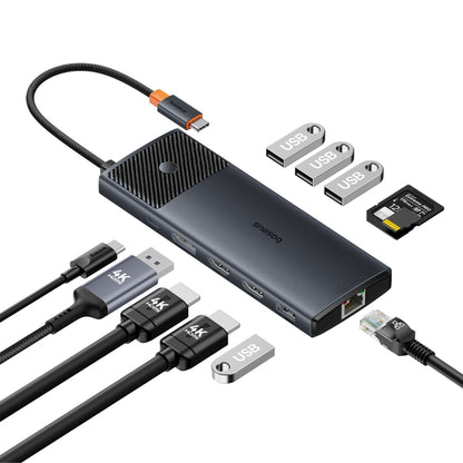 Baseus Metal Gleam Series II 11 in 1 Type-C to 2xHDMI+1xDP+4xUSB+1xType-C+1xRJ45+1xSD/TF HUB Docking Station(Black) - USB HUB by Baseus | Online Shopping South Africa | PMC Jewellery