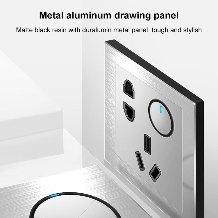 86mm Gray Aluminum Wire Drawing LED Switch Panel, Style:TV-Telephone socket - Switch by PMC Jewellery | Online Shopping South Africa | PMC Jewellery | Buy Now Pay Later Mobicred