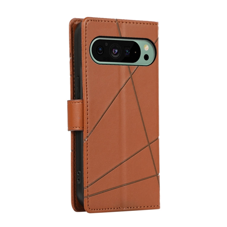 For Google Pixel 9 PU Genuine Leather Texture Embossed Line Phone Case(Brown) - Google Cases by PMC Jewellery | Online Shopping South Africa | PMC Jewellery | Buy Now Pay Later Mobicred