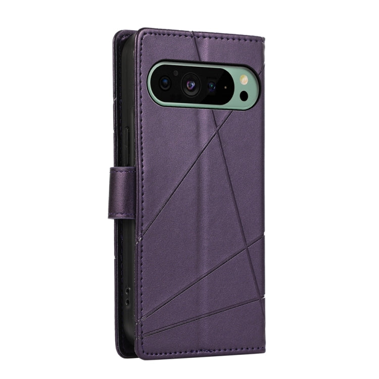 For Google Pixel 9 PU Genuine Leather Texture Embossed Line Phone Case(Purple) - Google Cases by PMC Jewellery | Online Shopping South Africa | PMC Jewellery | Buy Now Pay Later Mobicred