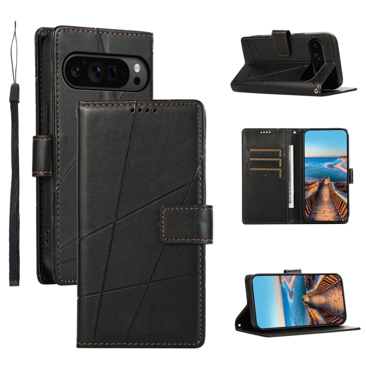 For Google Pixel 9 Pro PU Genuine Leather Texture Embossed Line Phone Case(Black) - Google Cases by PMC Jewellery | Online Shopping South Africa | PMC Jewellery | Buy Now Pay Later Mobicred