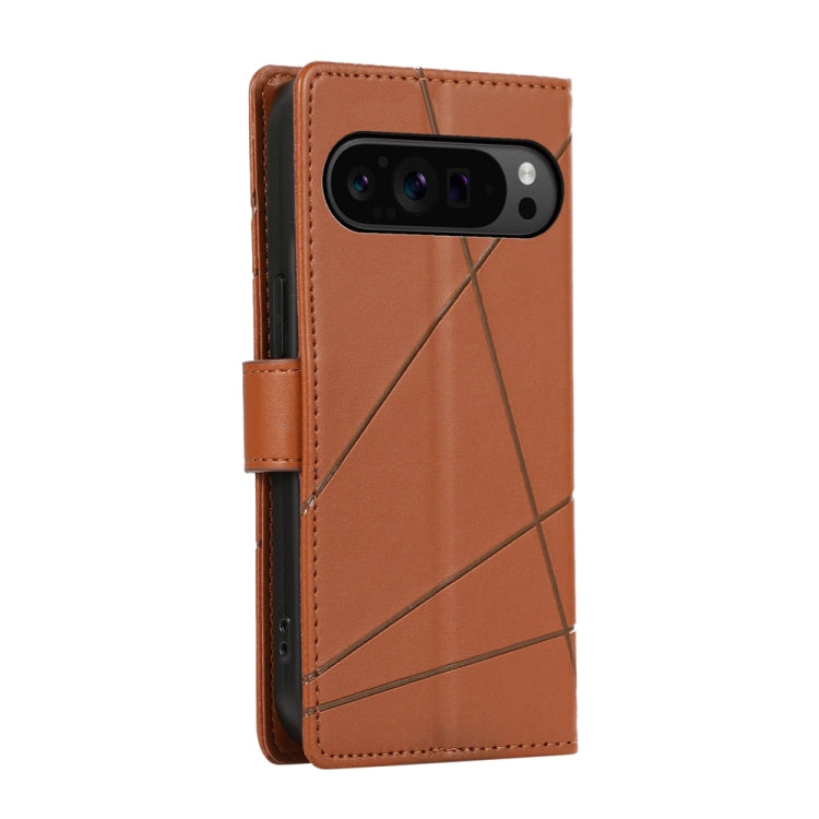 For Google Pixel 9 Pro PU Genuine Leather Texture Embossed Line Phone Case(Brown) - Google Cases by PMC Jewellery | Online Shopping South Africa | PMC Jewellery | Buy Now Pay Later Mobicred