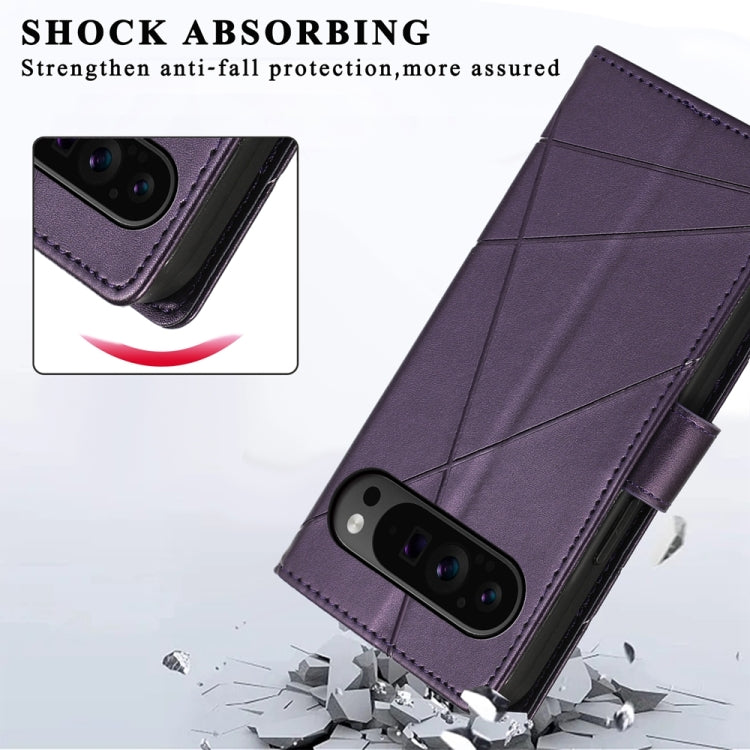 For Google Pixel 9 Pro PU Genuine Leather Texture Embossed Line Phone Case(Purple) - Google Cases by PMC Jewellery | Online Shopping South Africa | PMC Jewellery | Buy Now Pay Later Mobicred