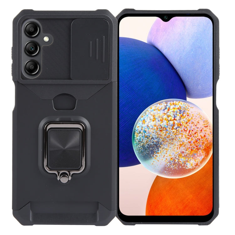 For Samsung Galaxy A15 Camera Shield Card Slot PC+TPU Phone Case(Black) - Galaxy Phone Cases by PMC Jewellery | Online Shopping South Africa | PMC Jewellery