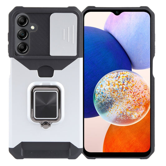 For Samsung Galaxy A15 Camera Shield Card Slot PC+TPU Phone Case(Silver) - Galaxy Phone Cases by PMC Jewellery | Online Shopping South Africa | PMC Jewellery