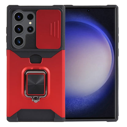 For Samsung Galaxy S24 Ultra 5G Camera Shield Card Slot PC+TPU Phone Case(Red) - Galaxy S24 Ultra 5G Cases by PMC Jewellery | Online Shopping South Africa | PMC Jewellery