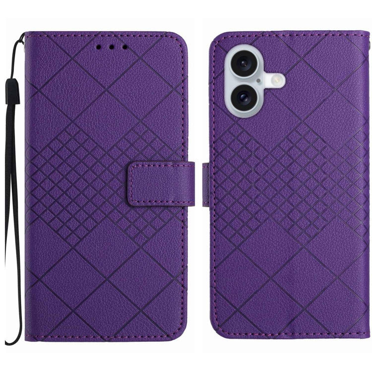 For iPhone 16 Plus Rhombic Grid Texture Leather Phone Case(Purple) - iPhone 16 Plus Cases by PMC Jewellery | Online Shopping South Africa | PMC Jewellery | Buy Now Pay Later Mobicred