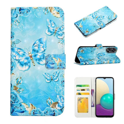 For OPPO A58 Oil Embossed 3D Drawing Leather Phone Case(Blue Butterflies) - OPPO Cases by PMC Jewellery | Online Shopping South Africa | PMC Jewellery