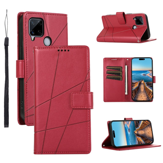 For Realme C15 / C25 / Narzo 30A PU Genuine Leather Texture Embossed Line Phone Case(Red) - Realme Cases by PMC Jewellery | Online Shopping South Africa | PMC Jewellery | Buy Now Pay Later Mobicred