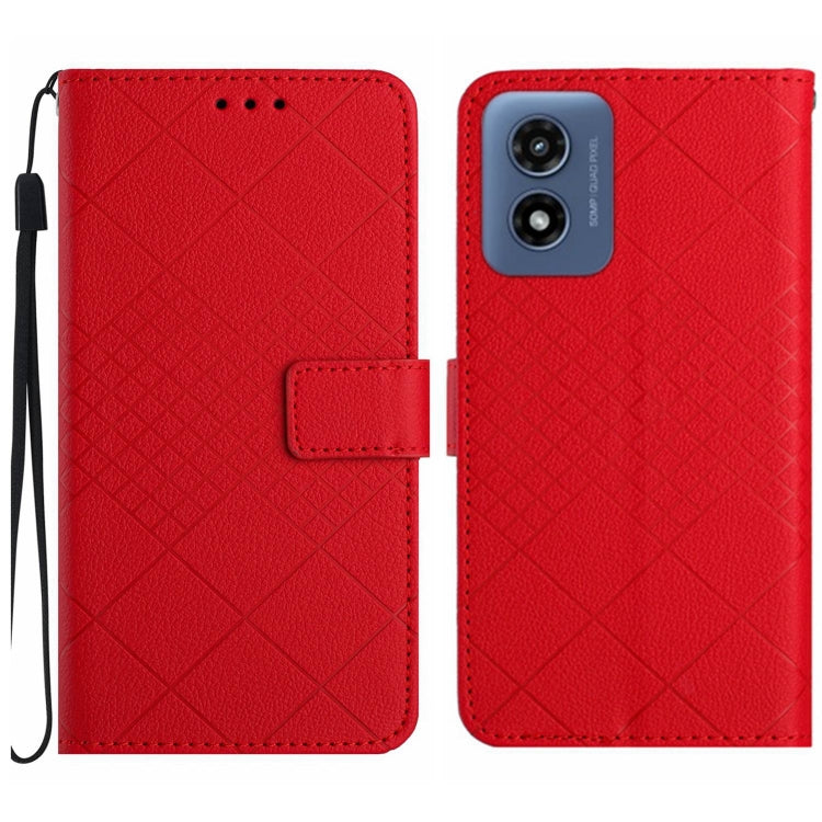 For Motorola Moto G Play 4G 2024 Rhombic Grid Texture Leather Phone Case(Red) - Motorola Cases by PMC Jewellery | Online Shopping South Africa | PMC Jewellery | Buy Now Pay Later Mobicred