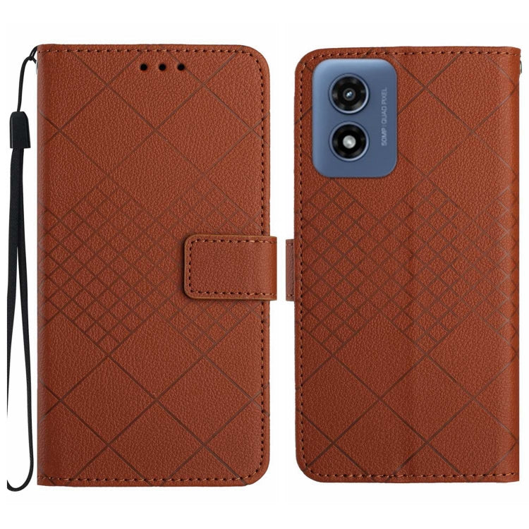 For Motorola Moto G Play 5G 2024 Rhombic Grid Texture Leather Phone Case(Brown) - Motorola Cases by PMC Jewellery | Online Shopping South Africa | PMC Jewellery | Buy Now Pay Later Mobicred