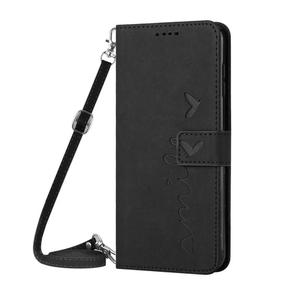 For OPPO A38 / Oppo A18 Skin Feel Heart Embossed Leather Phone Case with Long Lanyard(Black) - A18 Cases by PMC Jewellery | Online Shopping South Africa | PMC Jewellery