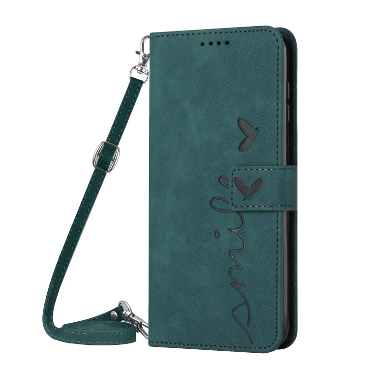 For Xiaomi Redmi K70 / K70 Pro Skin Feel Heart Embossed Leather Phone Case with Long Lanyard(Green) - K70 Pro Cases by PMC Jewellery | Online Shopping South Africa | PMC Jewellery | Buy Now Pay Later Mobicred