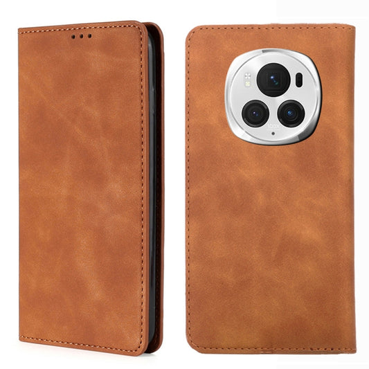 For Honor Magic6 Pro Skin Feel Magnetic Leather Phone Case(Light Brown) - Honor Cases by PMC Jewellery | Online Shopping South Africa | PMC Jewellery | Buy Now Pay Later Mobicred