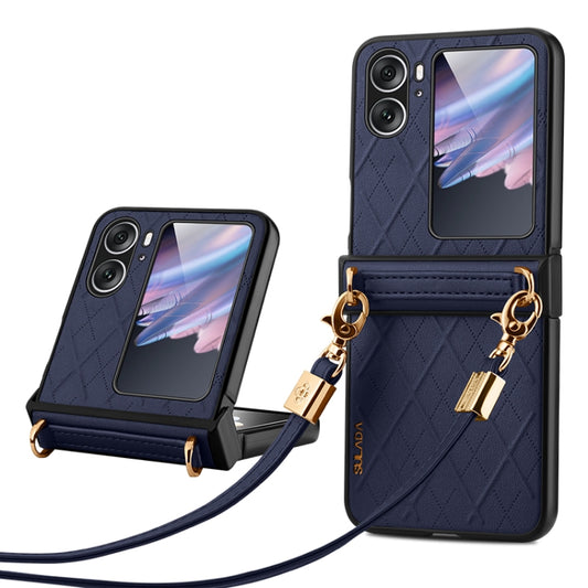 For OPPO Find N2 Flip SULADA Elegant Rhombic Texture Folding Phone Case with Lanyard(Blue) - Find N2 Flip Cases by SULADA | Online Shopping South Africa | PMC Jewellery