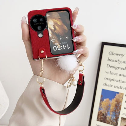 For OPPO Find N3 Flip Plush PC Phone Case with Lanyard(White) - Find N3 Flip Cases by PMC Jewellery | Online Shopping South Africa | PMC Jewellery