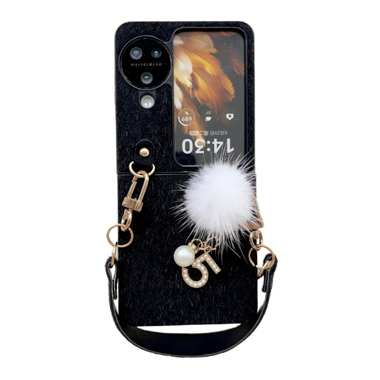 For OPPO Find N3 Flip Plush PC Phone Case with Lanyard(Black) - Find N3 Flip Cases by PMC Jewellery | Online Shopping South Africa | PMC Jewellery