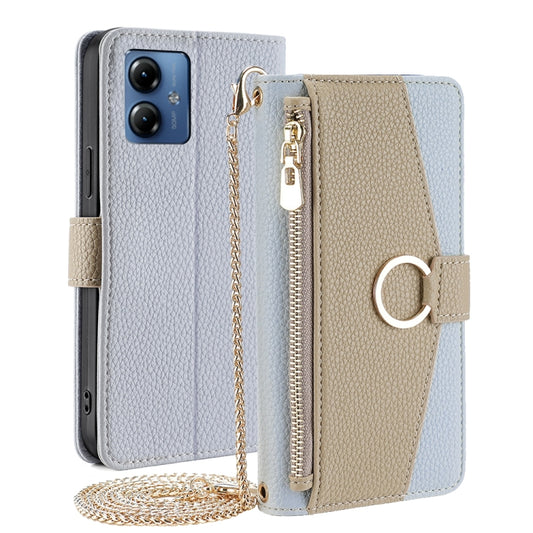 For Motorola Moto G14 Crossbody Litchi Texture Leather Phone Case(Blue) - Motorola Cases by PMC Jewellery | Online Shopping South Africa | PMC Jewellery | Buy Now Pay Later Mobicred