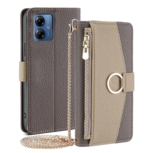 For Motorola Moto G14 Crossbody Litchi Texture Leather Phone Case(Grey) - Motorola Cases by PMC Jewellery | Online Shopping South Africa | PMC Jewellery | Buy Now Pay Later Mobicred