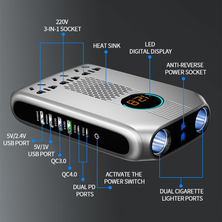 Ozio K31-S 24V 300W Smart Car LED Digital Display Power Inverter Converter, High-end Truck Version(Silver) - Modified Square Wave by ozio | Online Shopping South Africa | PMC Jewellery | Buy Now Pay Later Mobicred