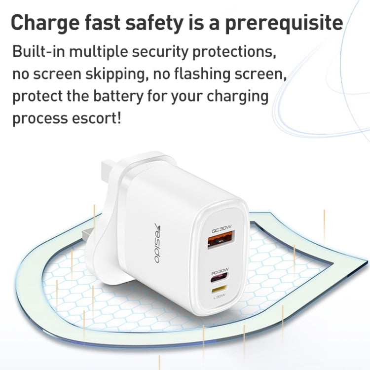 Yesido YC51 30W USB-C / Type-C + USB + 8 Pin Travel Charger with 1m Type-C to 8 Pin Cable, UK Plug(White) - USB Charger by Yesido | Online Shopping South Africa | PMC Jewellery | Buy Now Pay Later Mobicred