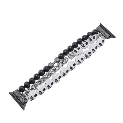 For Apple Watch Series 9 45mm Skull Beaded Watch Band(White) - Watch Bands by PMC Jewellery | Online Shopping South Africa | PMC Jewellery