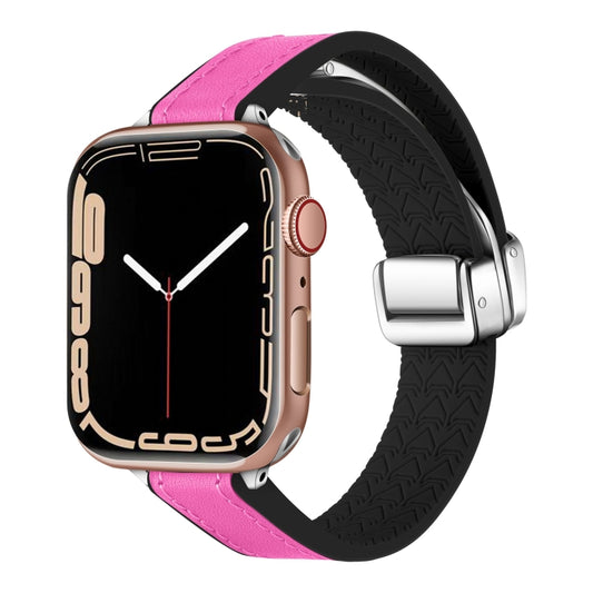 For Apple Watch SE 2023 40mm Magnetic Folding Leather Silicone Watch Band(Rose Pink on Black) - Watch Bands by PMC Jewellery | Online Shopping South Africa | PMC Jewellery