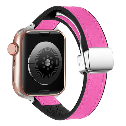 For Apple Watch SE 2023 40mm Magnetic Folding Leather Silicone Watch Band(Rose Pink on Black) - Watch Bands by PMC Jewellery | Online Shopping South Africa | PMC Jewellery