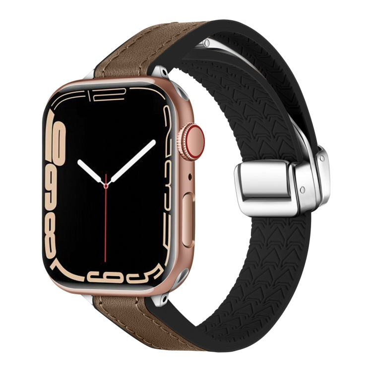 For Apple Watch SE 2022 40mm Magnetic Folding Leather Silicone Watch Band(Dark Brown) - Watch Bands by PMC Jewellery | Online Shopping South Africa | PMC Jewellery