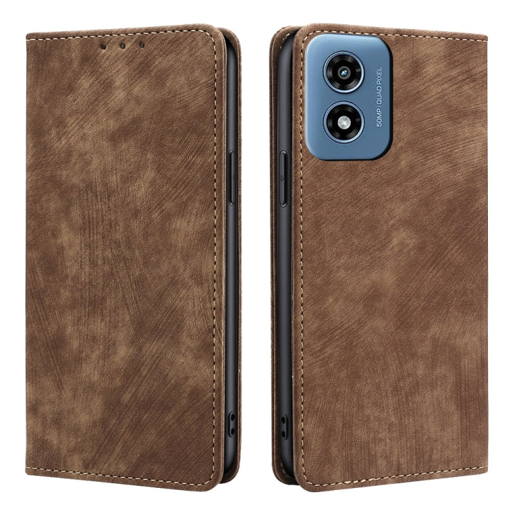 For Motorola Moto G Play 4G 2024 RFID Anti-theft Brush Magnetic Leather Phone Case(Brown) - Motorola Cases by PMC Jewellery | Online Shopping South Africa | PMC Jewellery | Buy Now Pay Later Mobicred