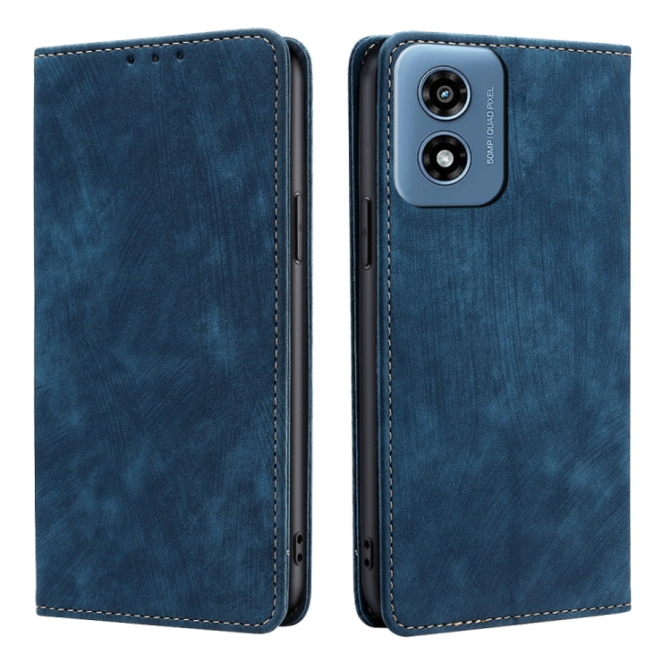 For Motorola Moto G Play 4G 2024 RFID Anti-theft Brush Magnetic Leather Phone Case(Blue) - Motorola Cases by PMC Jewellery | Online Shopping South Africa | PMC Jewellery | Buy Now Pay Later Mobicred