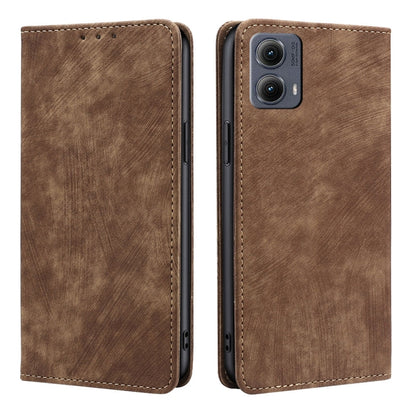 For Motorola Edge 5G 2024 RFID Anti-theft Brush Magnetic Leather Phone Case(Brown) - Motorola Cases by PMC Jewellery | Online Shopping South Africa | PMC Jewellery | Buy Now Pay Later Mobicred