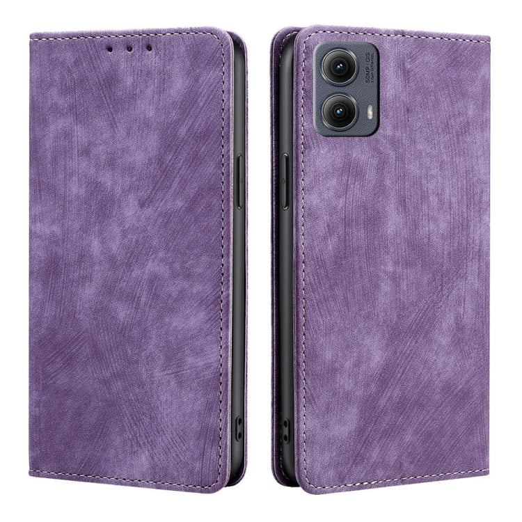 For Motorola Edge 5G 2024 RFID Anti-theft Brush Magnetic Leather Phone Case(Purple) - Motorola Cases by PMC Jewellery | Online Shopping South Africa | PMC Jewellery | Buy Now Pay Later Mobicred