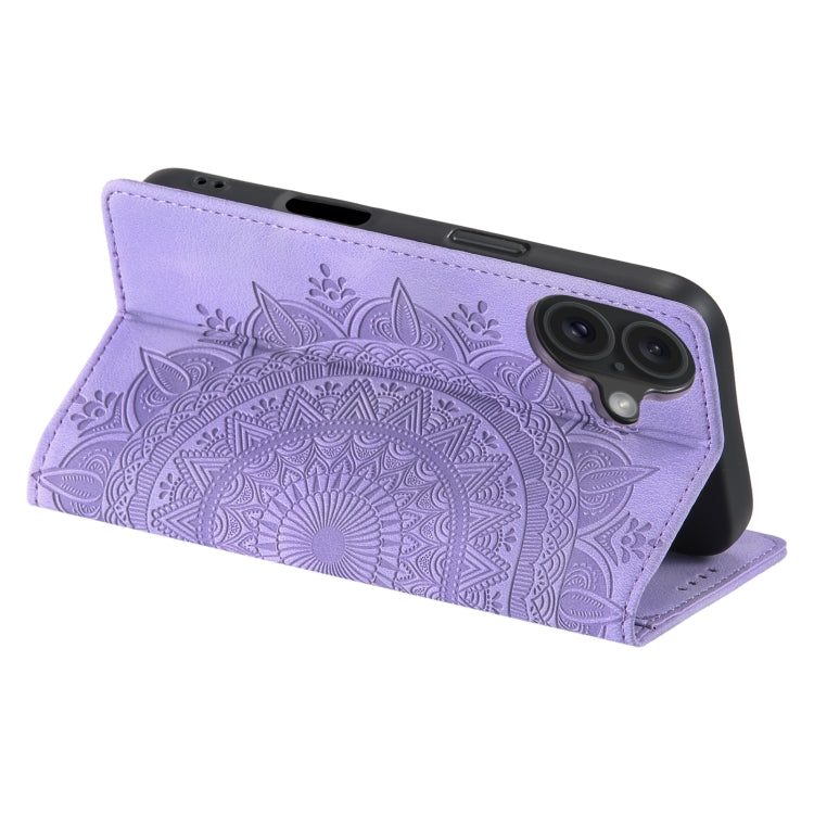 For iPhone 16 Plus Totem Embossed Magnetic Leather Phone Case(Purple) - iPhone 16 Plus Cases by PMC Jewellery | Online Shopping South Africa | PMC Jewellery | Buy Now Pay Later Mobicred