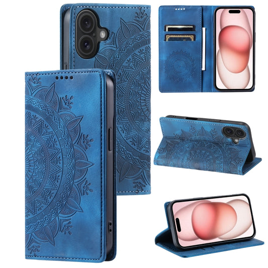 For iPhone 16 Totem Embossed Magnetic Leather Phone Case(Blue) - iPhone 16 Cases by PMC Jewellery | Online Shopping South Africa | PMC Jewellery | Buy Now Pay Later Mobicred