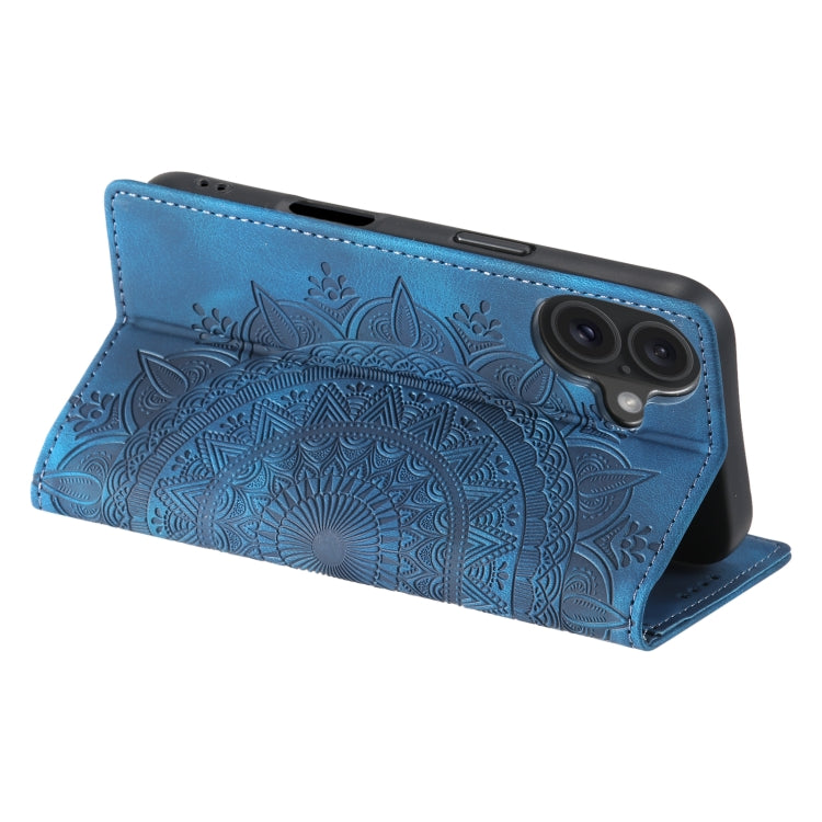 For iPhone 16 Totem Embossed Magnetic Leather Phone Case(Blue) - iPhone 16 Cases by PMC Jewellery | Online Shopping South Africa | PMC Jewellery | Buy Now Pay Later Mobicred