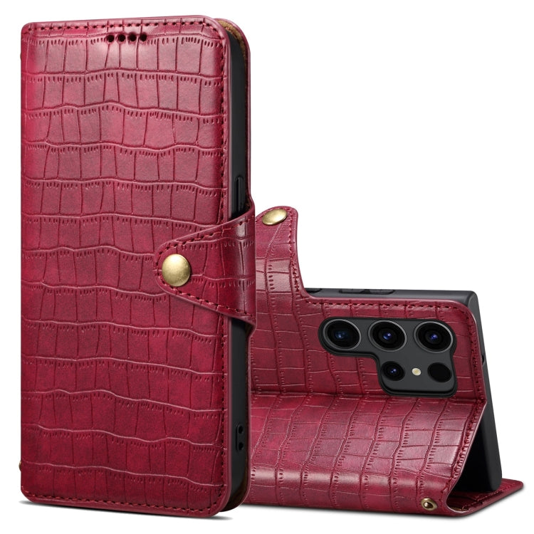 For Samsung Galaxy S24 Ultra 5G Denior Crocodile Texture Oil Edge Leather Phone Case(Rose Red) - Galaxy S24 Ultra 5G Cases by Denior | Online Shopping South Africa | PMC Jewellery | Buy Now Pay Later Mobicred