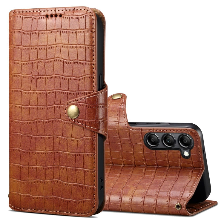 For Samsung Galaxy S24+ 5G Denior Crocodile Texture Oil Edge Leather Phone Case(Brown) - Galaxy S24+ 5G Cases by Denior | Online Shopping South Africa | PMC Jewellery | Buy Now Pay Later Mobicred