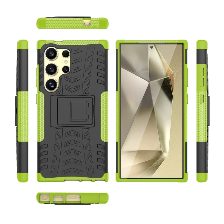 For Samsung Galaxy S24 Ultra 5G Tire Texture TPU + PC Phone Case with Holder(Green) - Galaxy S24 Ultra 5G Cases by PMC Jewellery | Online Shopping South Africa | PMC Jewellery