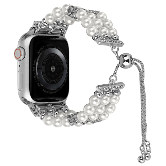 For Apple Watch Series 8 41mm Beaded Pearl Retractable Chain Watch Band(White) - Watch Bands by PMC Jewellery | Online Shopping South Africa | PMC Jewellery