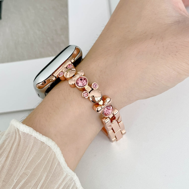 For Apple Watch SE 2023 40mm Metal Diamond Bear Chain Watch Band(Rose Gold) - Watch Bands by PMC Jewellery | Online Shopping South Africa | PMC Jewellery